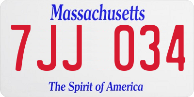 MA license plate 7JJ034