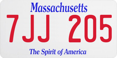 MA license plate 7JJ205
