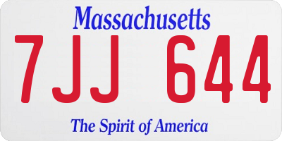 MA license plate 7JJ644