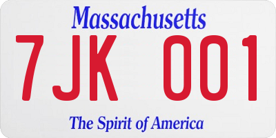 MA license plate 7JK001