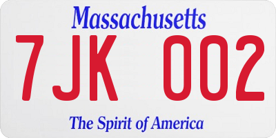 MA license plate 7JK002