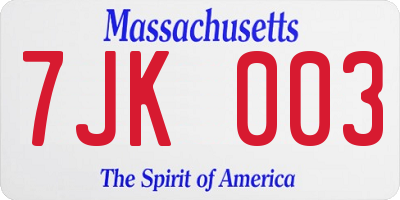 MA license plate 7JK003