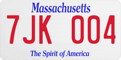 MA license plate 7JK004