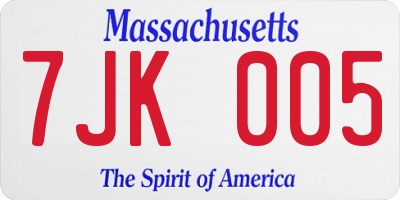 MA license plate 7JK005