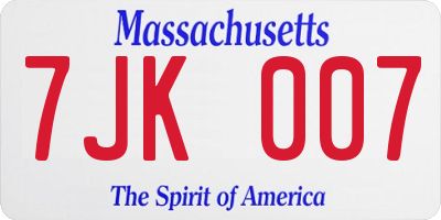 MA license plate 7JK007