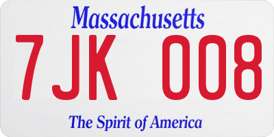 MA license plate 7JK008