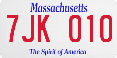 MA license plate 7JK010