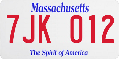MA license plate 7JK012