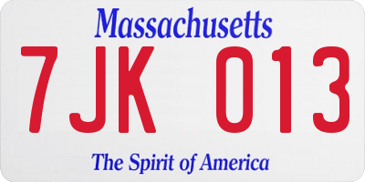 MA license plate 7JK013