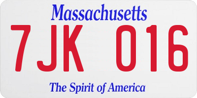 MA license plate 7JK016