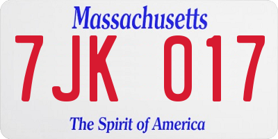 MA license plate 7JK017