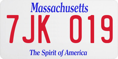 MA license plate 7JK019