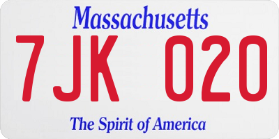 MA license plate 7JK020