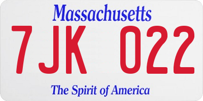 MA license plate 7JK022