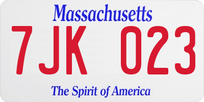 MA license plate 7JK023
