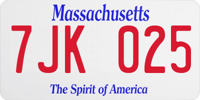 MA license plate 7JK025