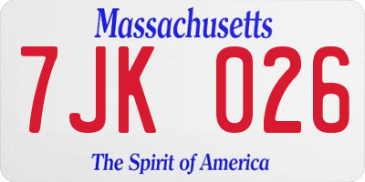 MA license plate 7JK026