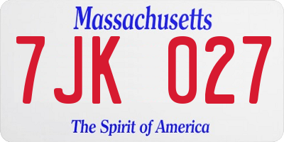 MA license plate 7JK027