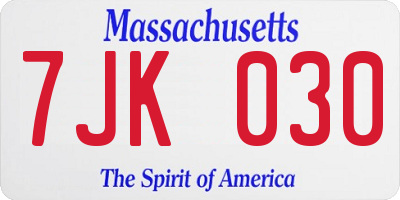 MA license plate 7JK030
