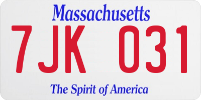 MA license plate 7JK031
