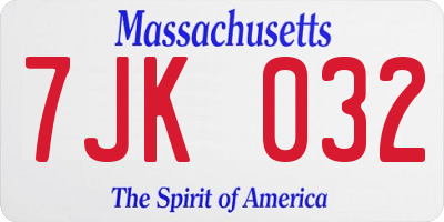 MA license plate 7JK032