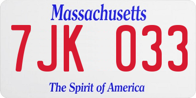 MA license plate 7JK033