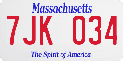 MA license plate 7JK034