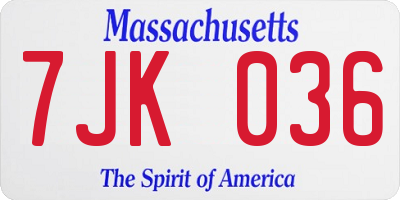 MA license plate 7JK036