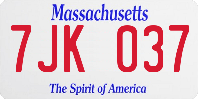 MA license plate 7JK037