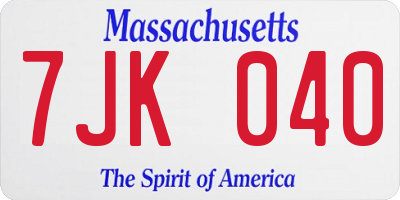 MA license plate 7JK040