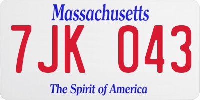 MA license plate 7JK043
