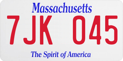 MA license plate 7JK045