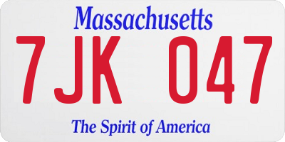 MA license plate 7JK047