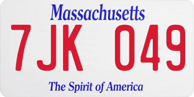 MA license plate 7JK049