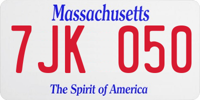 MA license plate 7JK050