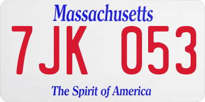 MA license plate 7JK053