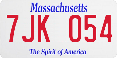 MA license plate 7JK054