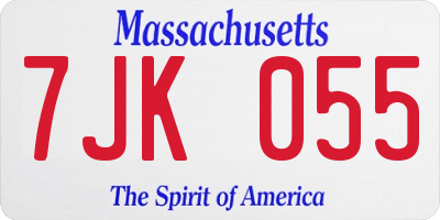 MA license plate 7JK055
