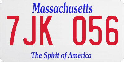 MA license plate 7JK056