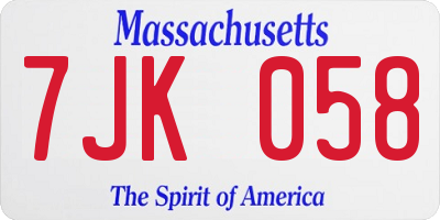 MA license plate 7JK058