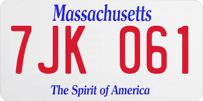 MA license plate 7JK061