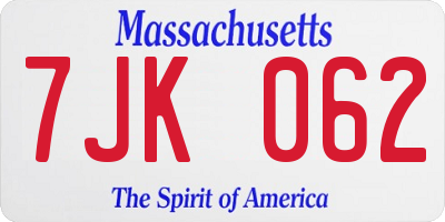 MA license plate 7JK062