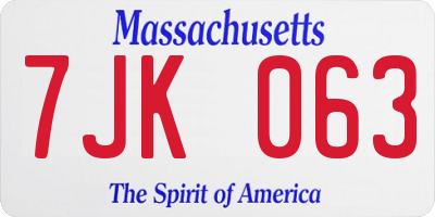 MA license plate 7JK063