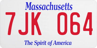 MA license plate 7JK064