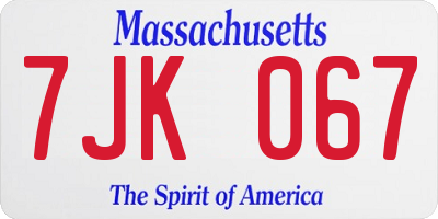 MA license plate 7JK067