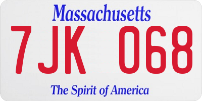MA license plate 7JK068