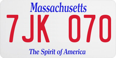 MA license plate 7JK070