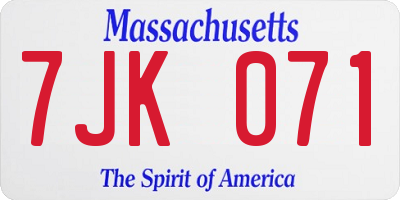 MA license plate 7JK071