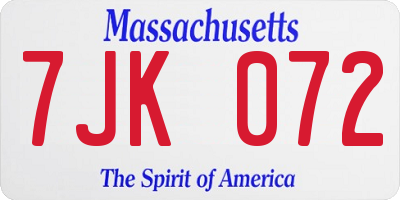 MA license plate 7JK072