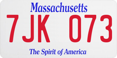 MA license plate 7JK073